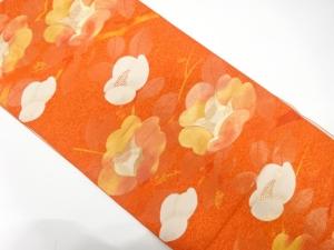 本場筑前博多　椿模様織り出し　名古屋帯